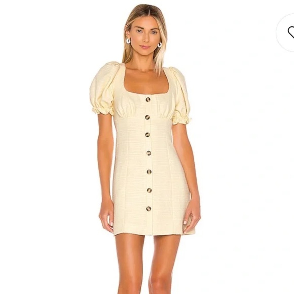 LPA Efren Butter Yellow Puff Sleeve Mini Dress